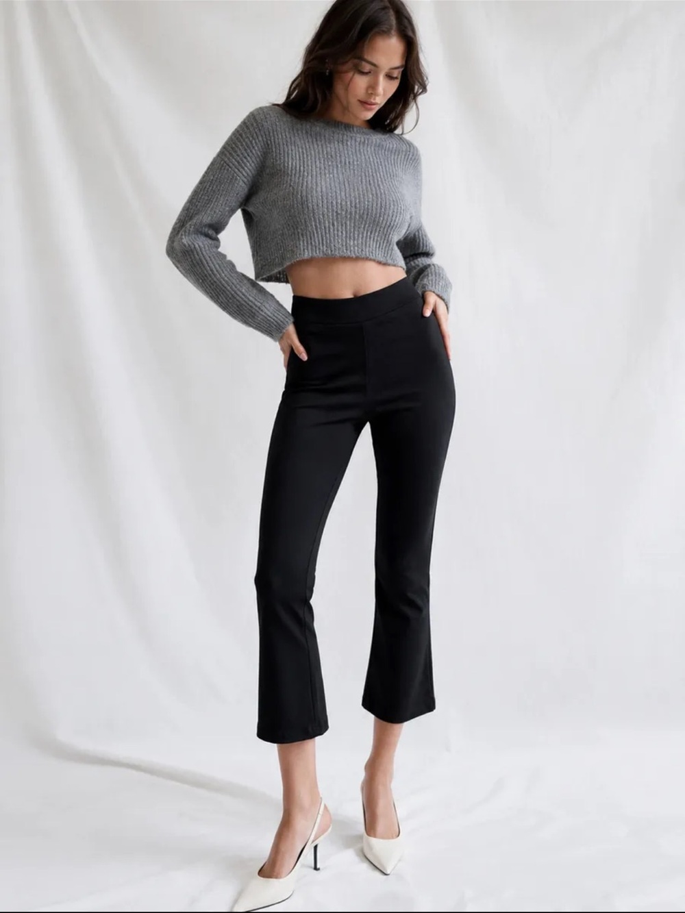 NWT Stretchy mid waist flared capri pants